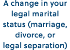 A change in your legal marital status (marriage, divorce, or legal separation)