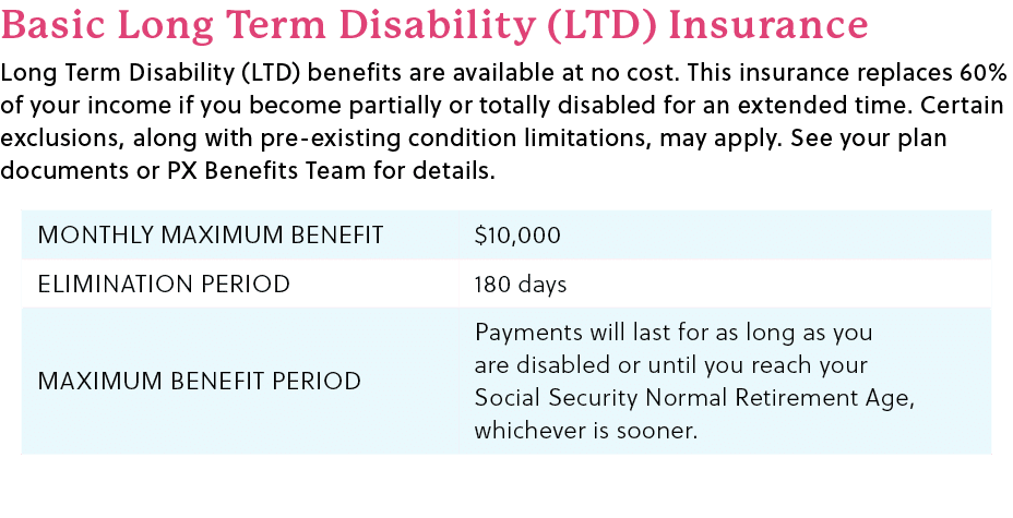 Basic Long Term Disability (LTD) Insurance Long Term Disability (LTD) benefits are available at no cost. This insuran...
